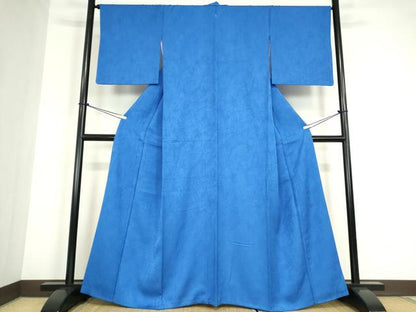 平和屋着物●日展作家　山本唯与志監修　レリーフ染　色無地　斜線地紋　瑠璃色　正絹　逸品　DABC3183az