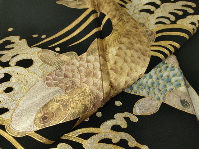 平和屋着物●伝統金彩工芸師　鼓和峰　黒留袖　鯉　金彩　正絹　逸品　未使用　DABC3185az