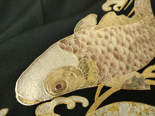 平和屋着物●伝統金彩工芸師　鼓和峰　黒留袖　鯉　金彩　正絹　逸品　未使用　DABC3185az