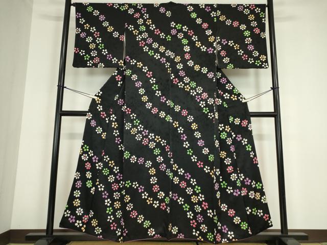 平和屋着物●上質な小紋　絞り　舞花文　黒地　正絹　逸品　DABC3186az