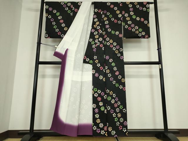 平和屋着物●上質な小紋　絞り　舞花文　黒地　正絹　逸品　DABC3186az