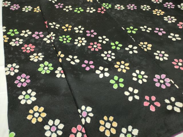 平和屋着物●上質な小紋　絞り　舞花文　黒地　正絹　逸品　DABC3186az