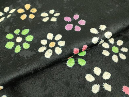 平和屋着物●上質な小紋　絞り　舞花文　黒地　正絹　逸品　DABC3186az