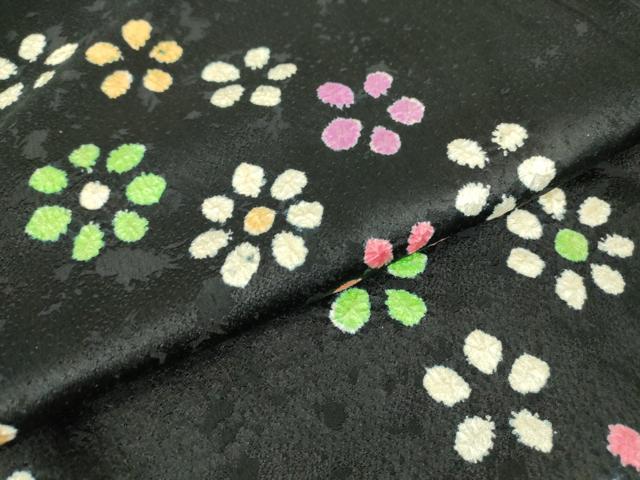 平和屋着物●上質な小紋　絞り　舞花文　黒地　正絹　逸品　DABC3186az