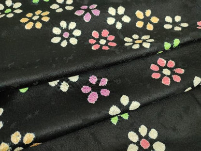 平和屋着物●上質な小紋　絞り　舞花文　黒地　正絹　逸品　DABC3186az