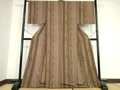 平和屋着物●上質な小紋　更紗花間道　鬼しぼ縮緬　正絹　逸品　DABC3192az