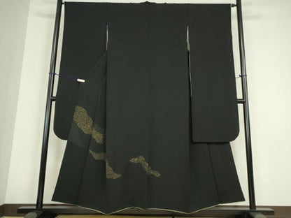 平和屋着物●豪華振袖　道長霞文　黒地　金糸　正絹　逸品　DABC3193az
