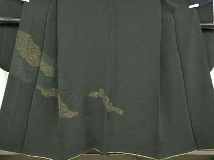 平和屋着物●豪華振袖　道長霞文　黒地　金糸　正絹　逸品　DABC3193az