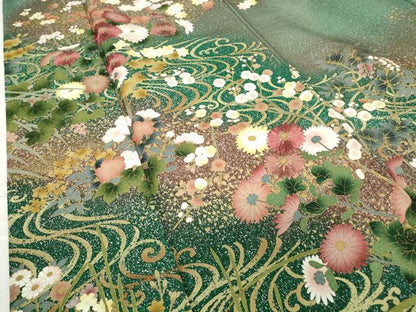 平和屋着物●訪問着　刺繍　流水花文　暈し染め　金彩　正絹　逸品　DABC3205az