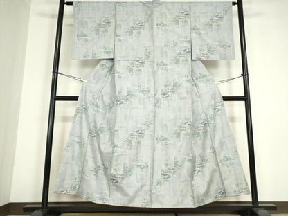 平和屋着物●本場大島紬　白大島　7マルキ　総絣　名所風景文　正絹　逸品　DABC3206az