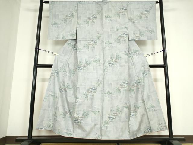 平和屋着物●本場大島紬　白大島　7マルキ　総絣　名所風景文　正絹　逸品　DABC3206az