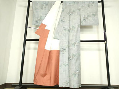 平和屋着物●本場大島紬　白大島　7マルキ　総絣　名所風景文　正絹　逸品　DABC3206az