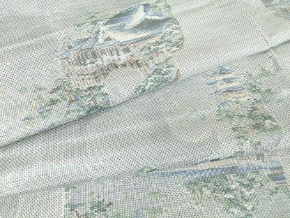 平和屋着物●本場大島紬　白大島　7マルキ　総絣　名所風景文　正絹　逸品　DABC3206az
