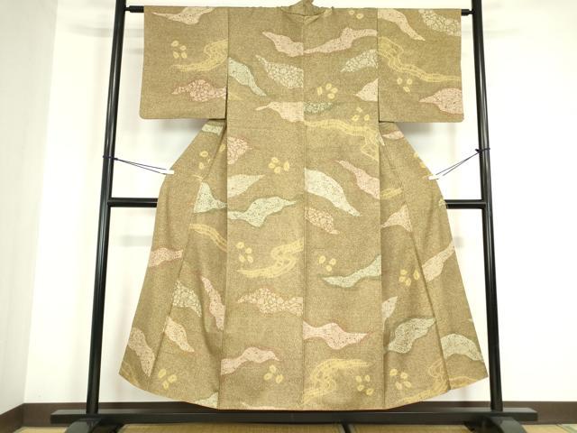 平和屋着物●石川県指定無形文化財　牛首紬　白山工房　手織り　絞り　霞花文　正絹　逸品　DABC3207az