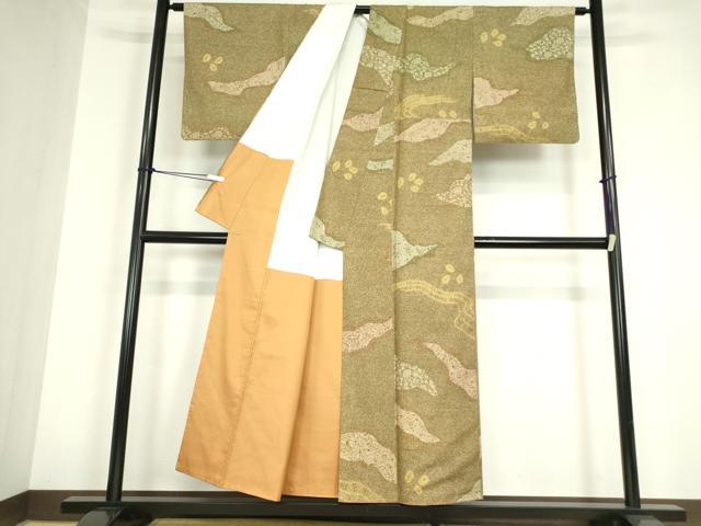 平和屋着物●石川県指定無形文化財　牛首紬　白山工房　手織り　絞り　霞花文　正絹　逸品　DABC3207az