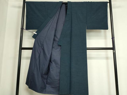 平和屋着物●男性　髭紬　アンサンブル　長襦袢(袷)セット　長羽織　紺色　正絹　逸品DABC3211az