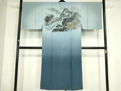 平和屋着物●男性　髭紬　アンサンブル　長襦袢(袷)セット　長羽織　紺色　正絹　逸品DABC3211az