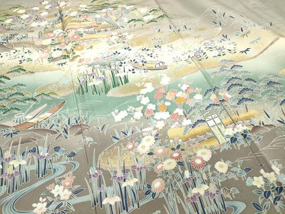 平和屋着物●豪華色留袖　駒刺繍　作家物　茶屋辻風景文　暈し染め　正絹　逸品　未使用　DABC3214az