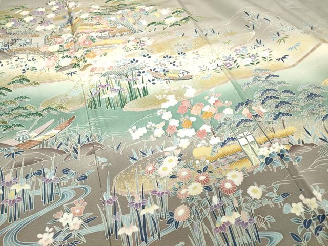 平和屋着物●豪華色留袖　駒刺繍　作家物　茶屋辻風景文　暈し染め　正絹　逸品　未使用　DABC3214az