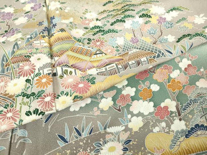 平和屋着物●豪華色留袖　駒刺繍　作家物　茶屋辻風景文　暈し染め　正絹　逸品　未使用　DABC3214az