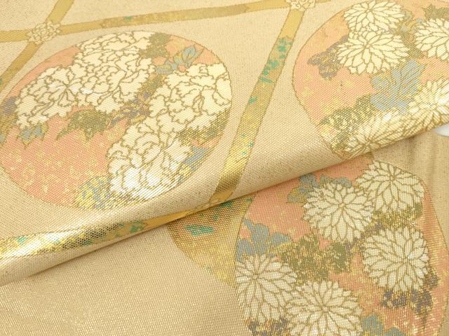 平和屋着物▼九寸名古屋帯　螺鈿箔　天井花丸文　金彩　正絹　逸品　DABC3221az