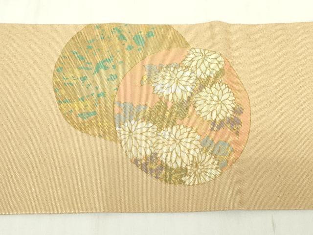 平和屋着物▼九寸名古屋帯　螺鈿箔　天井花丸文　金彩　正絹　逸品　DABC3221az