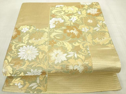 平和屋着物▼六通柄袋帯 短冊更紗花文 金銀糸 正絹 逸品 DABC3223az