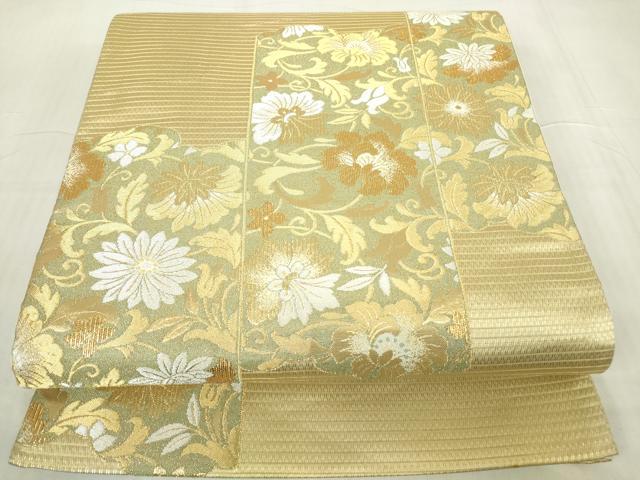 平和屋着物▼六通柄袋帯 短冊更紗花文 金銀糸 正絹 逸品 DABC3223az