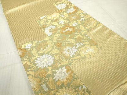平和屋着物▼六通柄袋帯 短冊更紗花文 金銀糸 正絹 逸品 DABC3223az