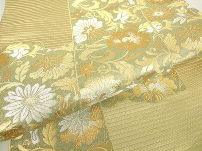 平和屋着物▼六通柄袋帯 短冊更紗花文 金銀糸 正絹 逸品 DABC3223az