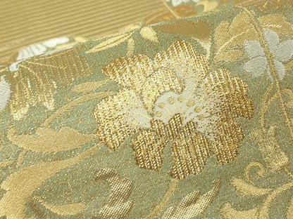 平和屋着物▼六通柄袋帯 短冊更紗花文 金銀糸 正絹 逸品 DABC3223az