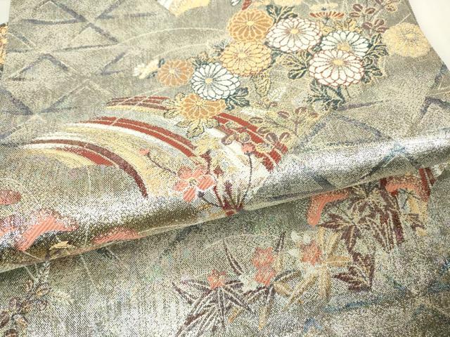 平和屋着物▼六通柄袋帯　瑞雲煌彩菊花文　金銀糸　正絹　逸品　DABC3226az