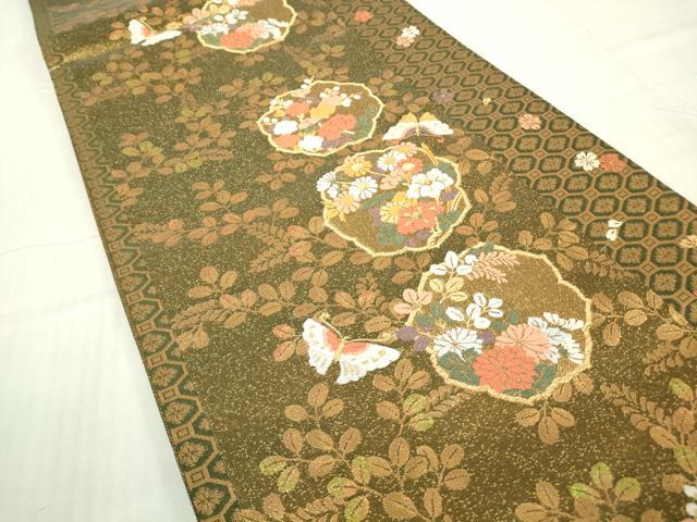 平和屋着物▼佐賀錦　六通柄袋帯　舞蝶花文　金糸　正絹　逸品　DABC3229az