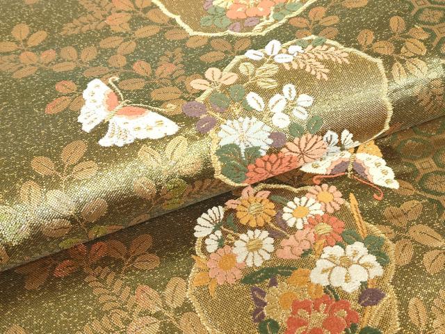 平和屋着物▼佐賀錦　六通柄袋帯　舞蝶花文　金糸　正絹　逸品　DABC3229az