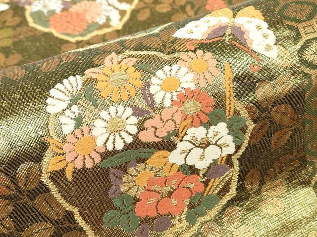 平和屋着物▼佐賀錦　六通柄袋帯　舞蝶花文　金糸　正絹　逸品　DABC3229az