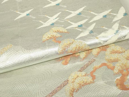 平和屋着物▼六通柄袋帯　飛鶴松文　砂金箔　金銀糸　正絹　逸品　DABC3230az