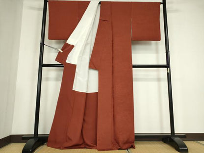 平和屋着物●上質な色無地　籬花地紋　弁柄色　正絹　逸品　DABC3234az