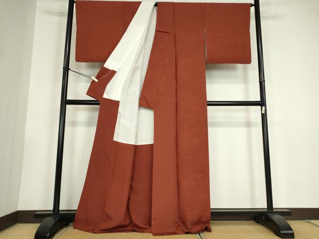 平和屋着物●上質な色無地　籬花地紋　弁柄色　正絹　逸品　DABC3234az