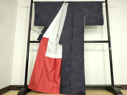 平和屋着物●結城紬　霞芝文　正絹　逸品　未使用　DABC3235az