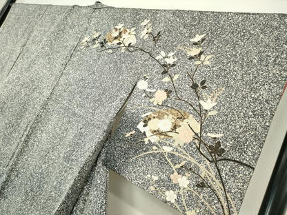 平和屋着物●訪問着　地紙枝花文　たたき染め　黒地　金銀彩　正絹　逸品　DABC3238az