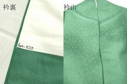 平和屋着物●上質な色無地　舞葉地紋　木賊色　正絹　逸品　DABC3239az