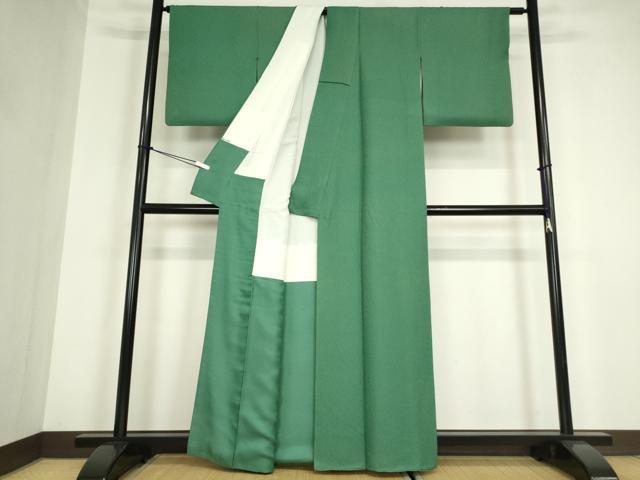 平和屋着物●上質な色無地　舞葉地紋　木賊色　正絹　逸品　DABC3239az