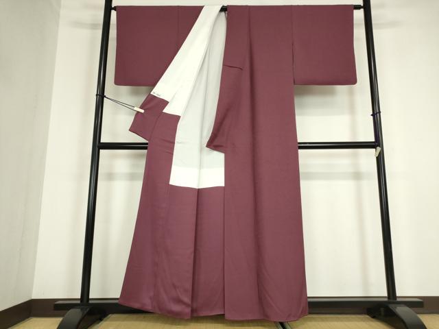 平和屋着物●上質な色無地　暗紅色　正絹　逸品　DABC3240az
