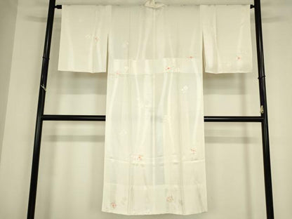 平和屋着物●長襦袢　無双仕立て　花万葉　小松ちりめん　絞り　舞花文　反端付き　正絹　逸品　DABC3264az