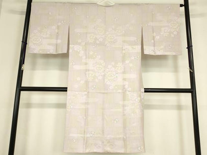 平和屋着物●長襦袢　無双仕立て　花のリリック　市松牡丹文　反端付き　正絹　逸品　未使用　DABC3268az