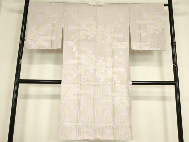 平和屋着物●長襦袢　無双仕立て　花のリリック　市松牡丹文　反端付き　正絹　逸品　未使用　DABC3268az