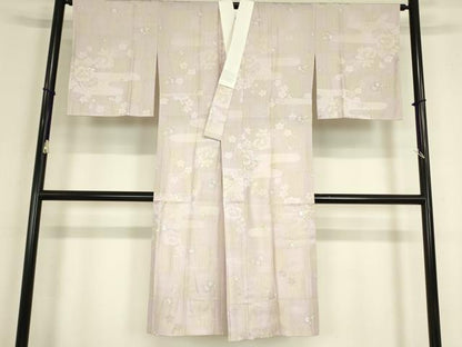 平和屋着物●長襦袢　無双仕立て　花のリリック　市松牡丹文　反端付き　正絹　逸品　未使用　DABC3268az