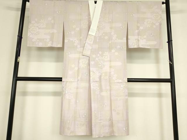 平和屋着物●長襦袢　無双仕立て　花のリリック　市松牡丹文　反端付き　正絹　逸品　未使用　DABC3268az