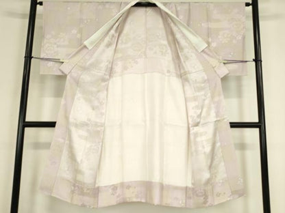 平和屋着物●長襦袢　無双仕立て　花のリリック　市松牡丹文　反端付き　正絹　逸品　未使用　DABC3268az