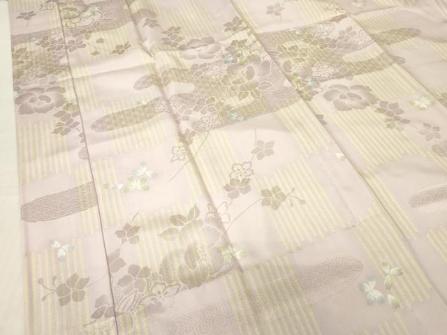 平和屋着物●長襦袢　無双仕立て　花のリリック　市松牡丹文　反端付き　正絹　逸品　未使用　DABC3268az